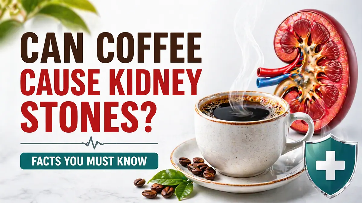 can coffee cause kidney stones infographic with black coffee cup and kidney illustration caffeine effects 2026