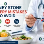 Kidney stone recovery mistakes to avoid after surgery including dehydration, heavy lifting, and ignoring warning signs