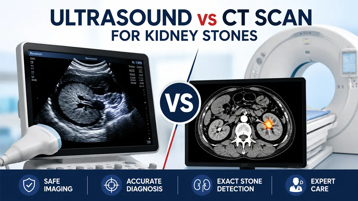 Ultrasound vs CT Scan for Kidney Stones comparison showing diagnostic imaging used to detect kidney stone size and location
