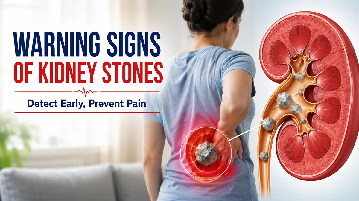 Warning signs of kidney stones with early symptoms and lower back pain