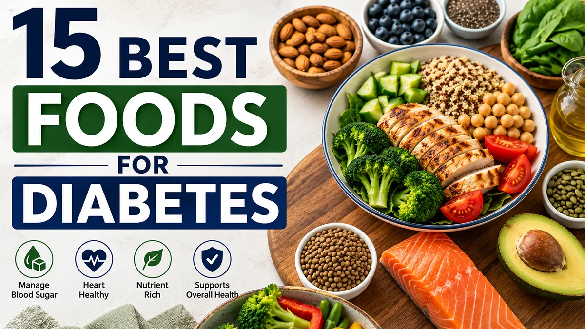 Best foods for diabetes including vegetables, whole grains, legumes, fruits and healthy proteins