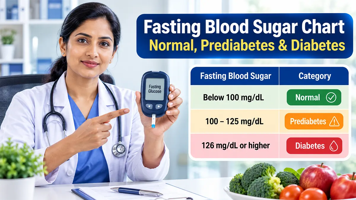 Fasting blood sugar chart showing normal, prediabetes, and diabetes glucose ranges.