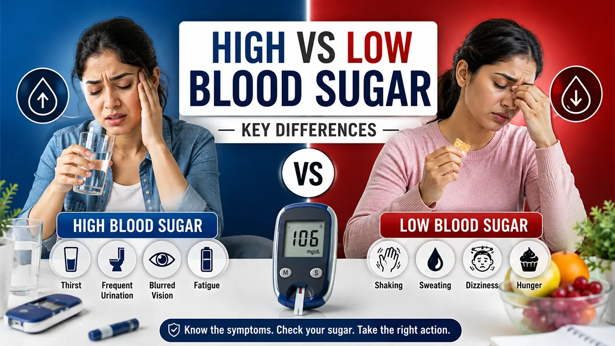 High blood sugar vs low blood sugar symptoms and glucose monitoring