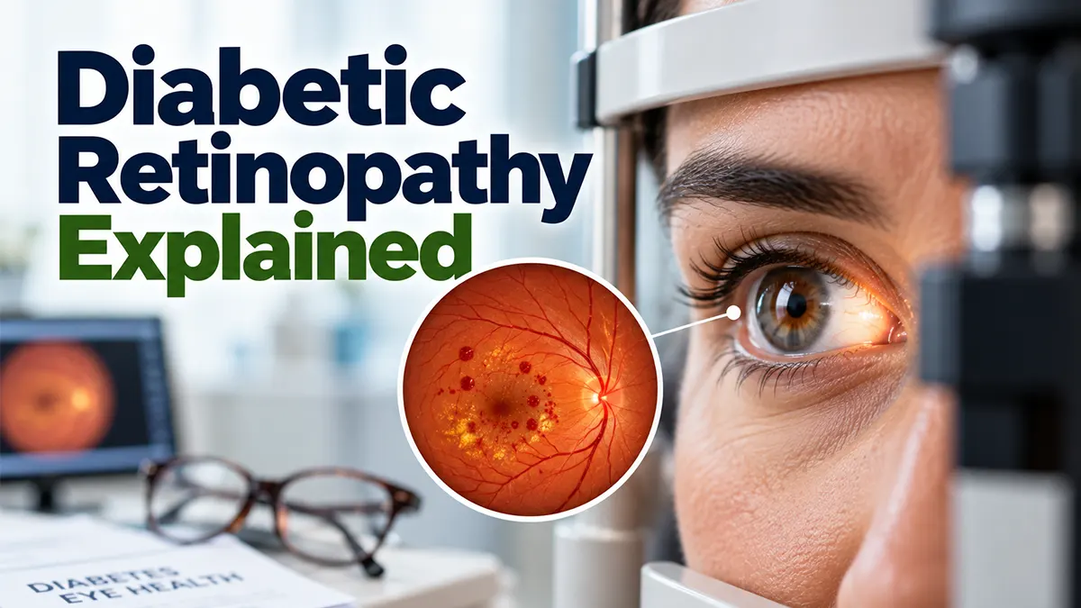 Diabetic Retinopathy showing diabetes-related retinal damage and vision changes