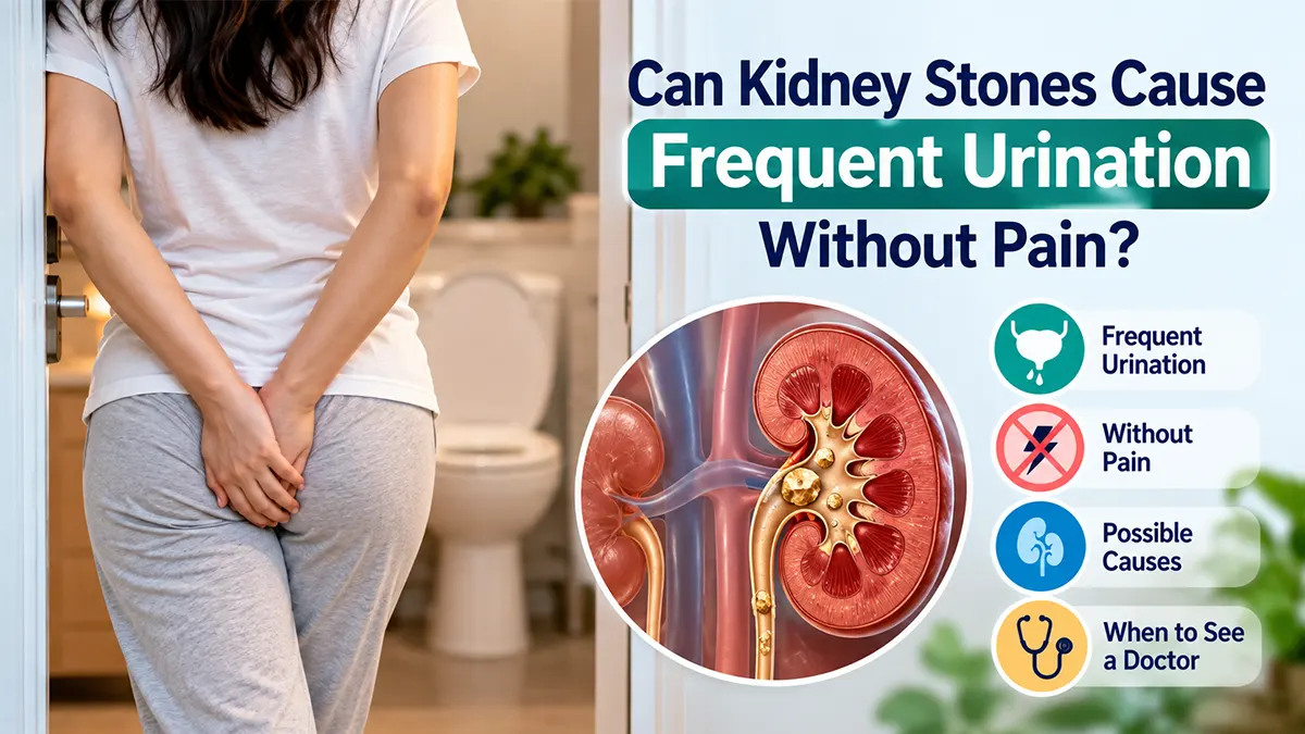 Kidney stones frequent urination without pain – medical illustration showing urinary urgency and kidney stones